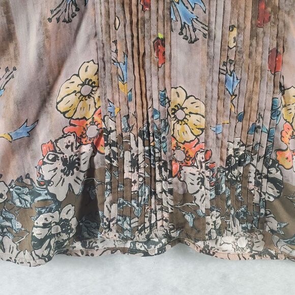 SP Small Petite Tolani Modal Brown Floral Long Tunic Blouse Long Sleeve Henley - Picture 10 of 13